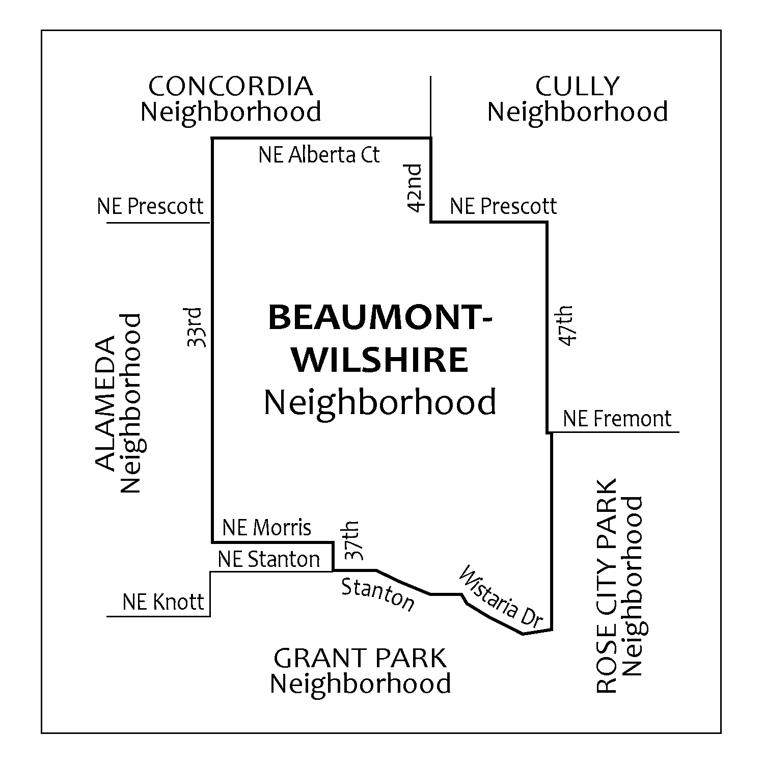 Beaumont-Wilshire neighborhood boundary map