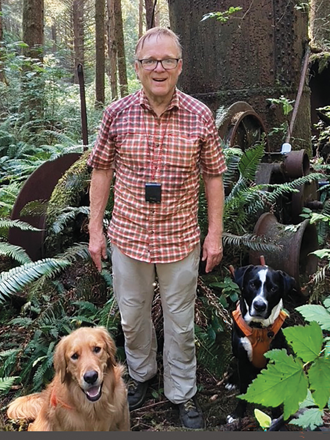 The author with an abandoned steam donkey in the Siuslaw National Forest. Photo by Quentin Carter.