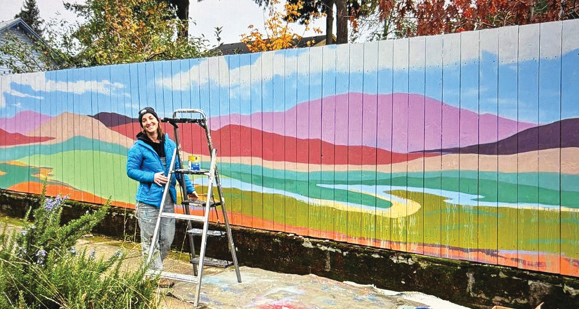 Artist Carla Deal in process on her commissioned Painted Hills mural in Beaumont-Wilshire. Submitted photo.