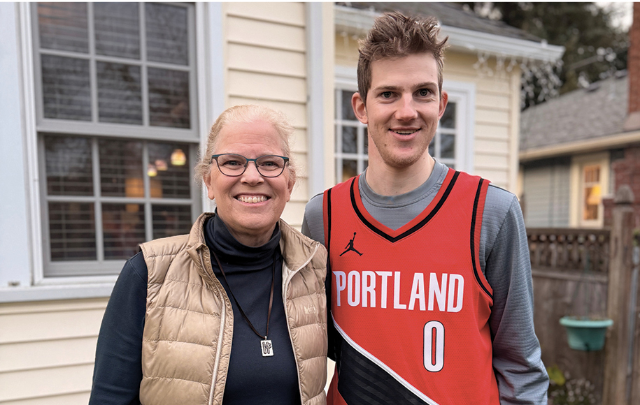 Chris Heijenga, left, and her son Johan are passing the reins of their longtime stint delivering BWNA newsletters to the next generation. Photo by Jamie Gardner.